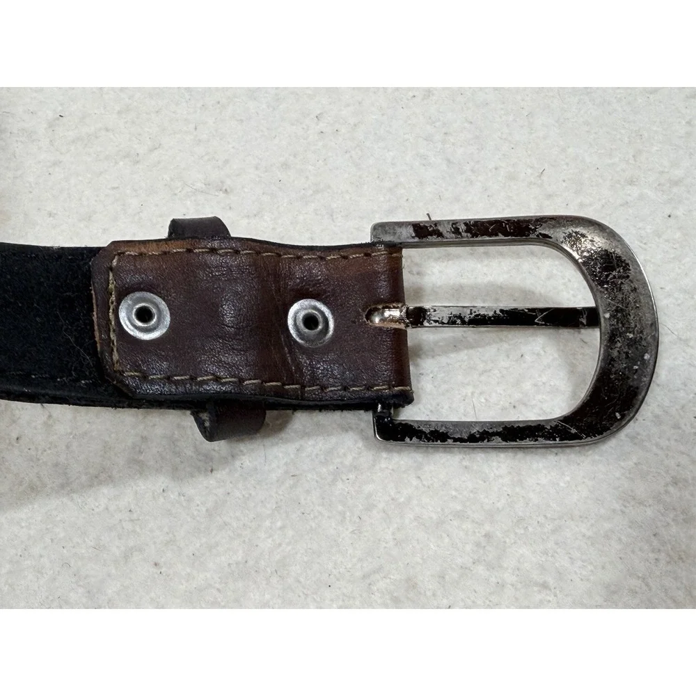 Vintage Leather Belt Western Tooled Brown Wool Inlay Boho Rustic 36